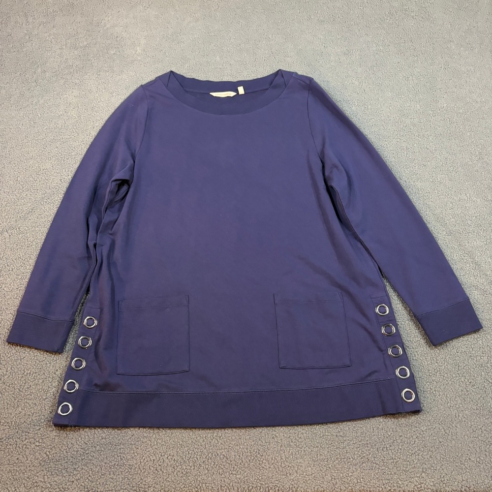 Soft Surroundings Tunic Women XL Blue 2AY50 Grommet Side Pocket Long Sleeve Top